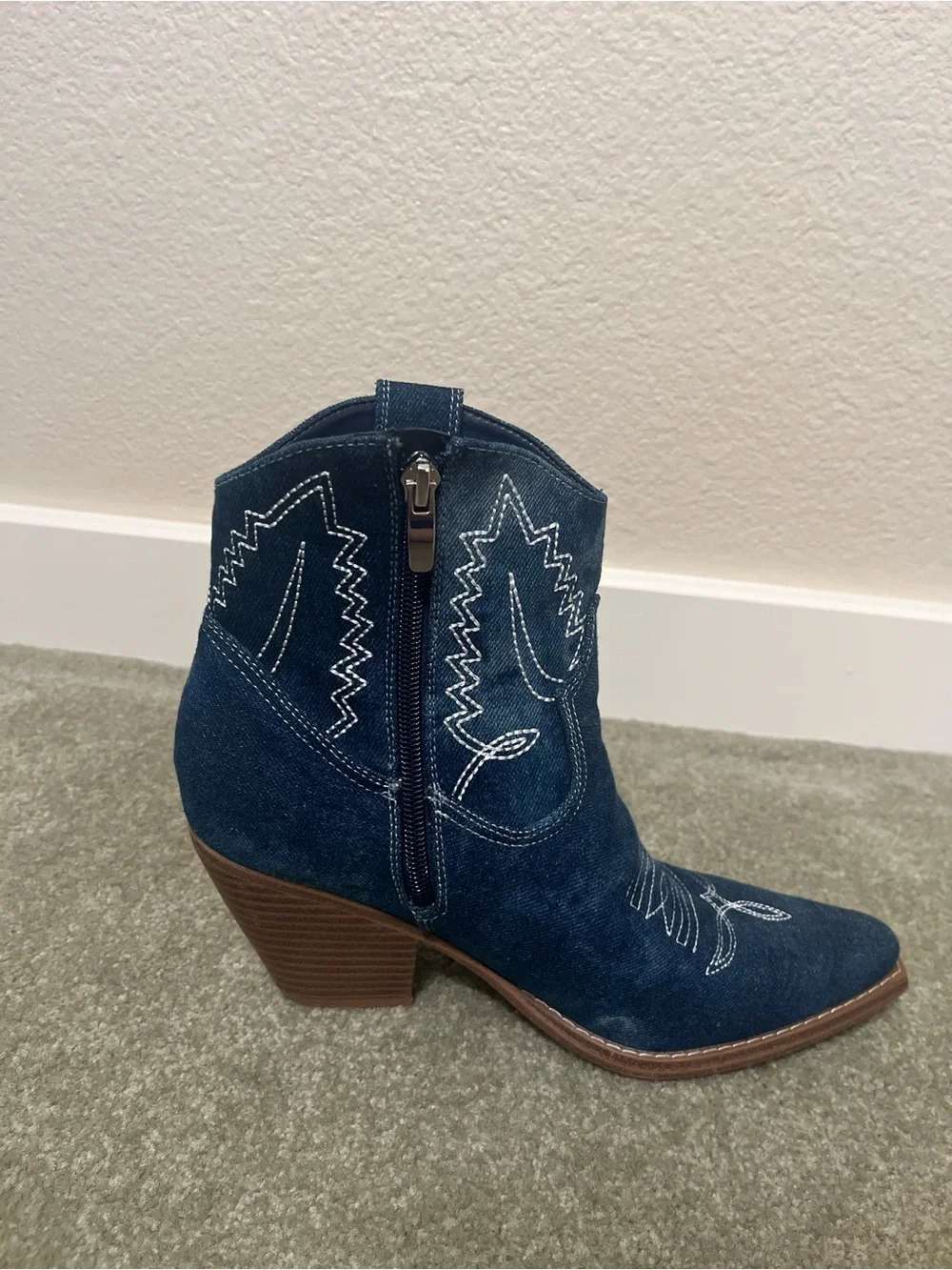 Nine West Women’s Blue Denim Western Ankle Booties